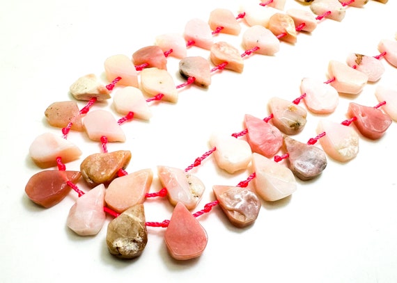 Natural Pink Opal Teardrop Pear Smooth Polished Gemstone Beads - PGS172