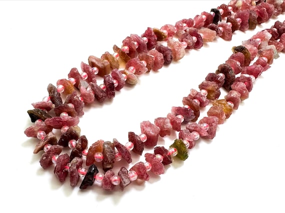 Natural Raw Tourmaline Beads, Pink Tourmaline Nugget Spike Irregular Chips Teeth Natural Gemstone Beads - PGS55