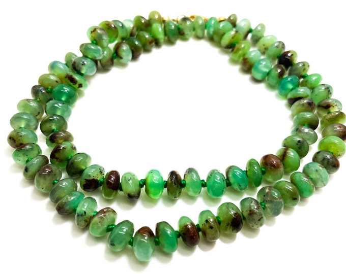 Natural AAA Chrysoprase Necklace, Green Chrysoprase Polished Rondelle 8mm Gemstone Beads Beaded Necklace Length 19" - PG319B