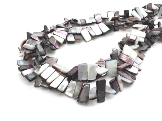 Natural Black Lip Shell Freeform Tab Beads • Genuine Dark Mother of Pearl Iridescent Tapered Slaps • Organic Grey Shell Statement Strand