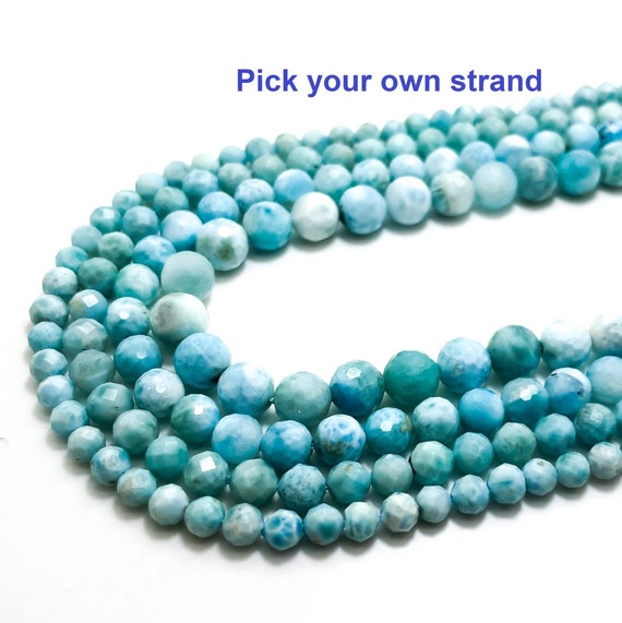 Natural Larimar Beads, High Quality Genuine Blue Larimar Natural Gemstone Faceted Round Sphere Stone Gemstone - RNF98