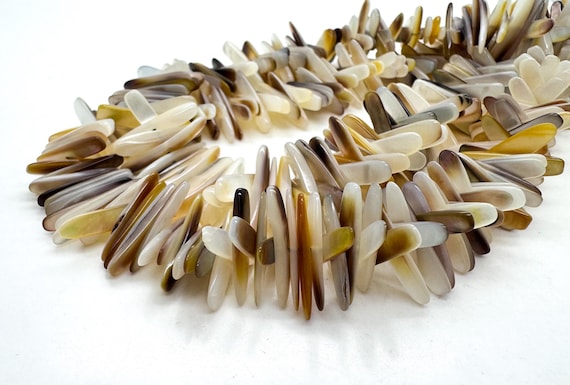 Natural Black Lip Shell Spike Beads Genuine 22mm Polished Dagger Smoky Charcoal Iridescent MOP for Artisan Jewelry Supply - PG325