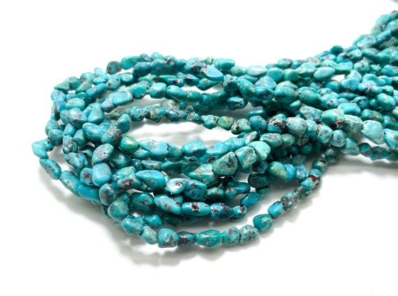 Natural Turquoise Beads, Genuine Blue Arizona Turquoise Smooth Rough Nugget Chip Gemstone Beads (Assorted Size) - PGS257