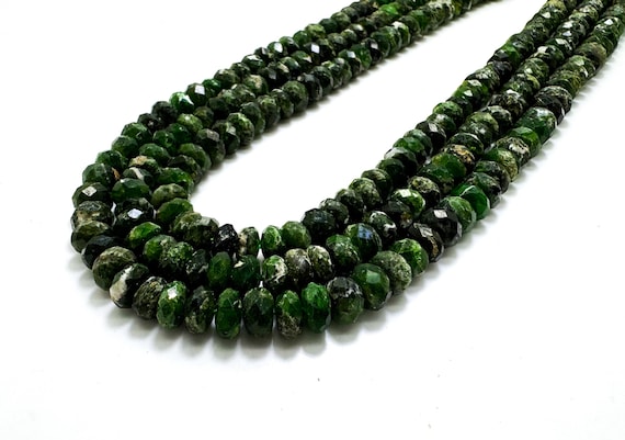 Faceted Chrome Diopside Rondelle Beads: Deep Green Gemstone, 5-8mm