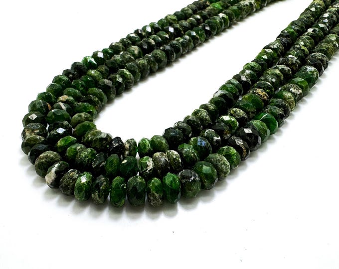 Faceted Chrome Diopside Rondelle Beads: Deep Green Gemstone, 5-8mm