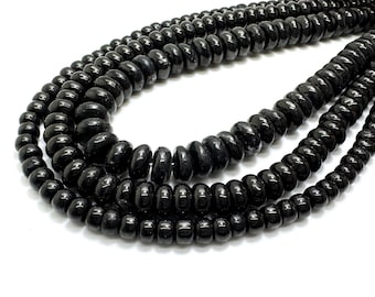 Natural Black Jet Beads – Smooth Rondelle Shape | PG148 | Full Strand | Jewelry Making Supplies - PG148