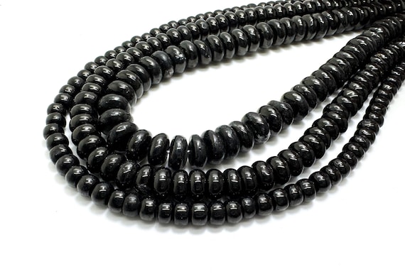 Natural Natural Lignite Jet Beads – Smooth Rondelle Shape | PG148 | Full Strand | Jewelry Making Supplies - PG148