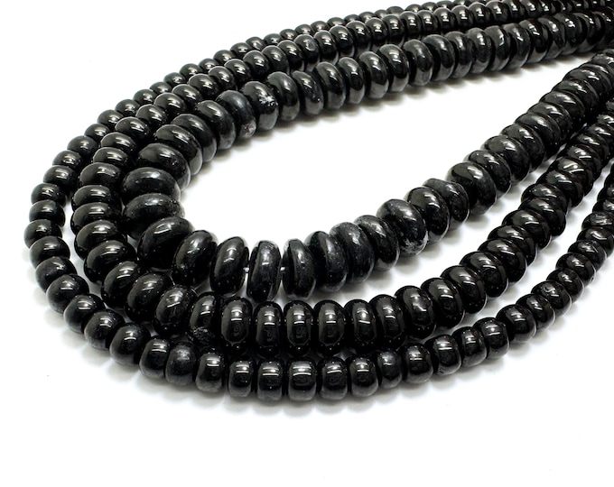 Natural Black Jet Beads – Smooth Rondelle Shape | PG148 | Full Strand | Jewelry Making Supplies - PG148