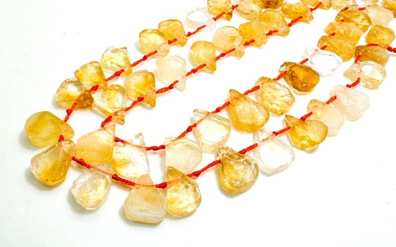 Natural Yellow Golden Citrine Teardrop Pear Rough Flat Gemstone Beads - PGS172