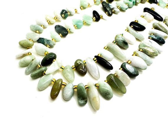 Natural Green Burma Jade Freeform Chip Irregular Slab Flat Shapes Stick Gemstone Beads - PGS214