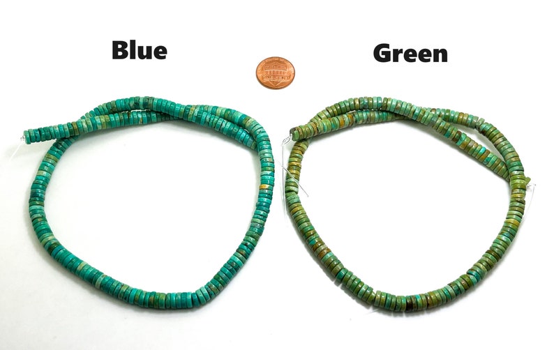 Natural Green/Blue Turquoise Polished Smooth Heishi Rondelle 2mm x 6mm Gemstone Beads PGS367 16 Strand image 3