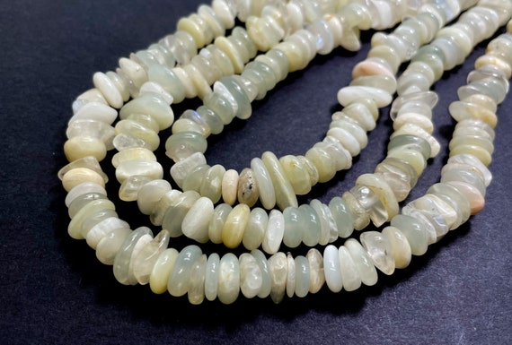 Natural Creamy White Moonstone Polished Pebble Flat Chips Nugget Assorted Size Gemstone Beads - PG80