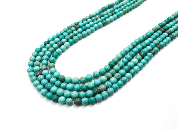 Natural Turquoise Beads – 3mm Round Smooth Genuine Blue-Green Gemstone for Jewelry Making- RN128