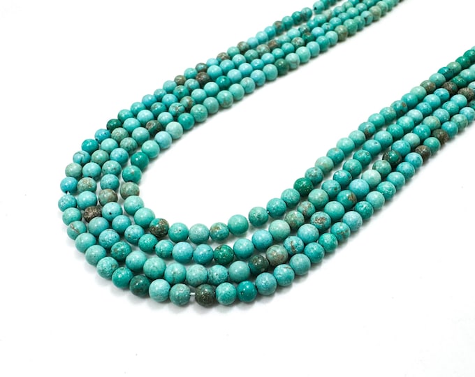 Natural Turquoise Beads – 3mm Round Smooth Genuine Blue-Green Gemstone for Jewelry Making- RN128