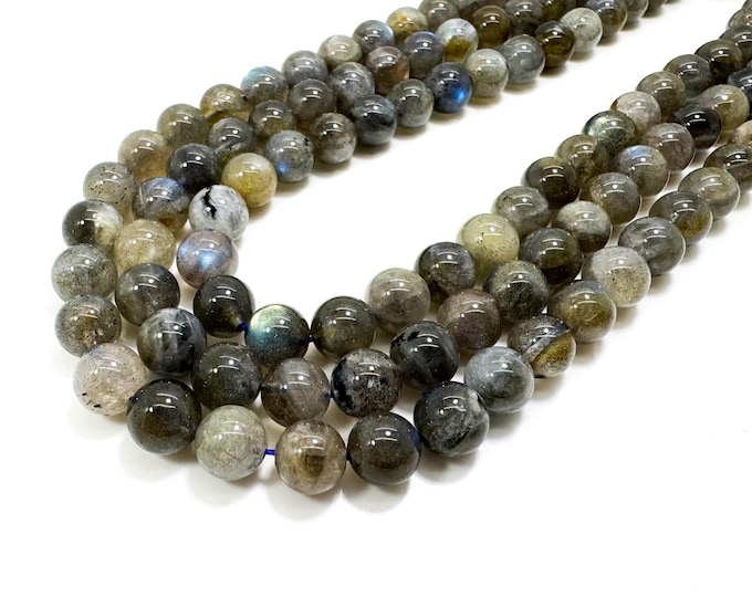 Natural Labradorite Round Beads – Mystical Flash & Depth Gray Smooth Polished Round Sphere Gemstone Beads (4mm 6mm 8mm 10mm 12mm) - PG01