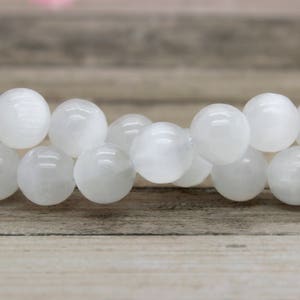 AAA Rare Genuine Natural White Selenite Polished Smooth Round Gemston Beads PG17 image 3