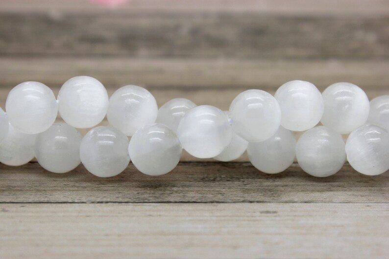 AAA Rare Genuine Natural White Selenite Polished Smooth Round Gemston Beads PG17 image 3