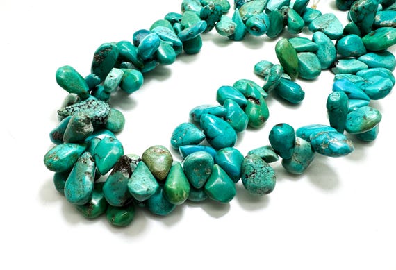 Turquoise Nugget Drop Beads • Natural Hubei Blue Gemstone Nuggets for Jewelry Making - PGS363A