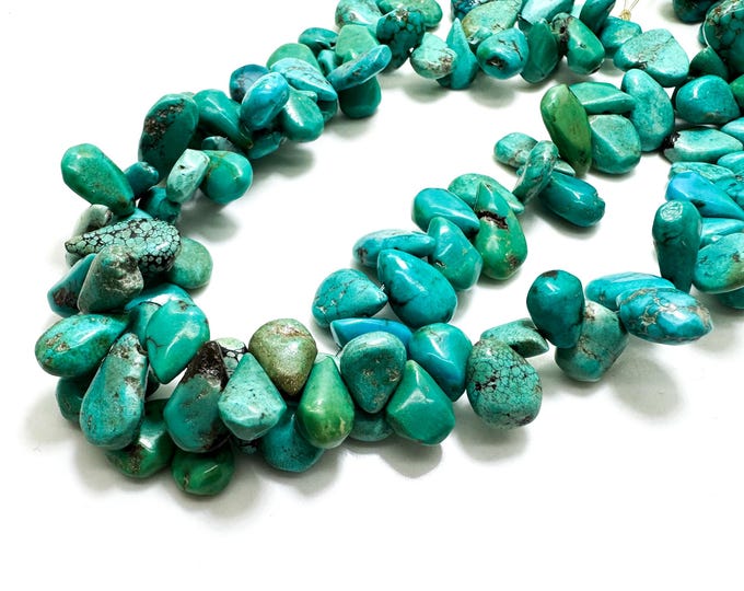Turquoise Nugget Drop Beads • Natural Hubei Blue Gemstone Nuggets for Jewelry Making - PGS363A