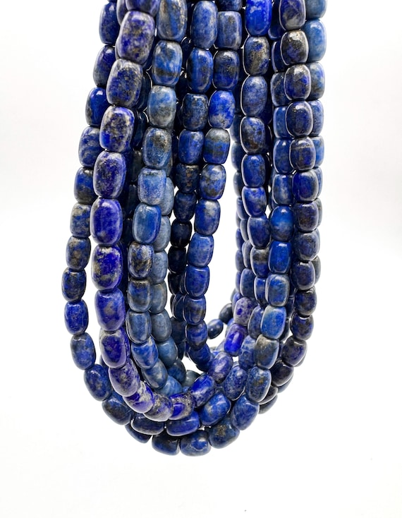 Natural Blue Lapis lazuli Barrel 6mm x 8mm Pebble Untreated UN-dyed Royal Blue Gemstone Beads - PG97C