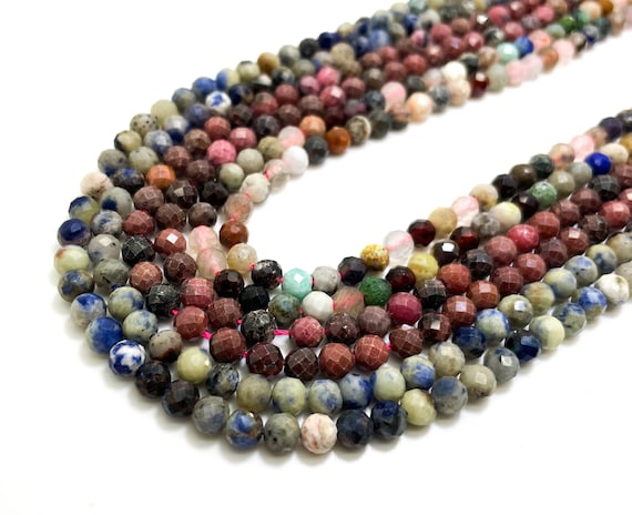 Natural (Sodalite, Rhodonite, Mixed Beads) 5mm Faceted Round Gemstone Beads Stone Rock - RNF118