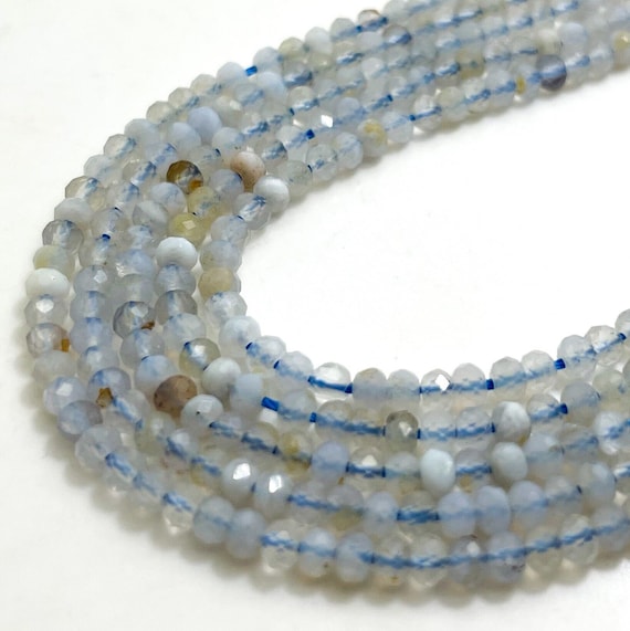 Natural Blue Lace Agate Beads, Blue Lace Agate Faceted Rondelle 2mm x 3mm Gemstone Beads - PG64B