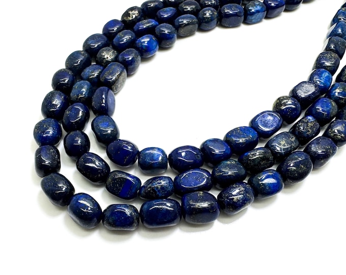 Natural Lapis Iazuli Tumbled Nugget Gemstone Beads – Deep Blue with Golden Flecks - PG97C