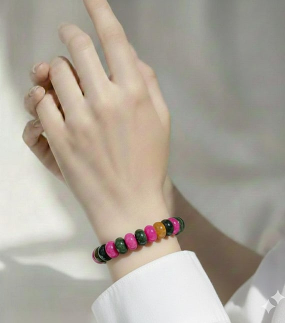 Rainbow Tourmaline Color Jade Bracelet: 8mm Rondelle Gemstone Beads