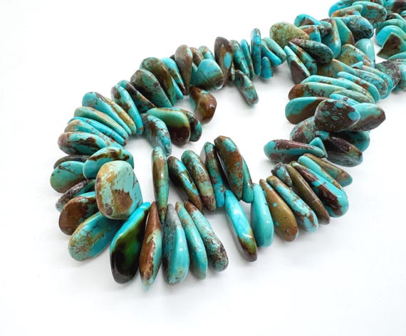 Natural Hubei Turquoise Flat Tab Beads Genuine Graduated Sea-Foam Blue-Green Gemstone 15mm to 24mm Tapered Slab Jewelry Supply PGS370