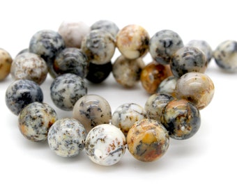 Dendritic Opal Beads, Natural Dendritic Opal Smooth Polished Round Sphere Ball Gemstone Beads - RN102