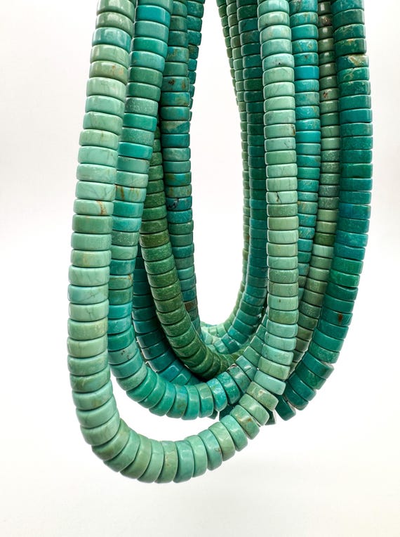 Natural Arizona Turquoise Smooth Heishi Rondelle Beads Genuine Untreated Southwestern Blue Green Matrix Gemstone - PG198
