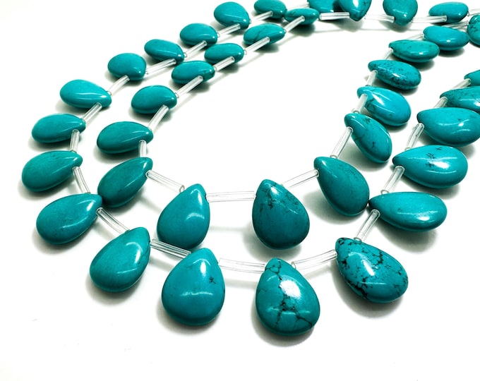 Natural Turquoise Teardrop Beads • 5×12×16mm • Approx. 26 pcs/Strand • Blue Gemstone Drops for Jewelry Making - PGS214