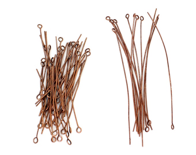 Lot Copper Plated Eye Pins - 2" - 3" - 20 Gauge - 0.8mm - Jewelry Findings - Cooper Plated Headpins - PAS62