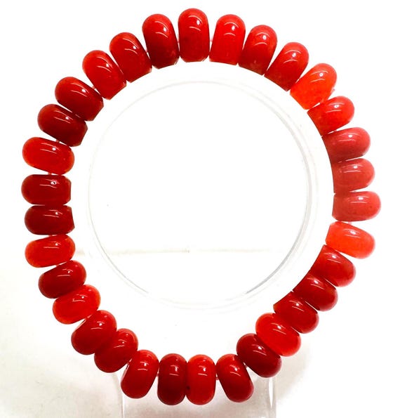 Red Jade 10mm Rondelle Gemstone Beads Stretch Elastic Cord Handmade Beaded Bracelet Accessories - PGBRD03