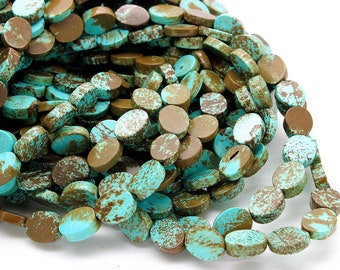 Natural Turquoise Beads, Genuine Turquoise Smooth Flat Oval Loose Gemstone Beads - 3mm x 8mm x 10mm - PGS213