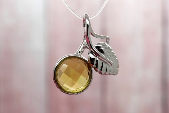 Natural Citrine Pendant Citrine Faceted Round Gemstone Pendant Silver Plated