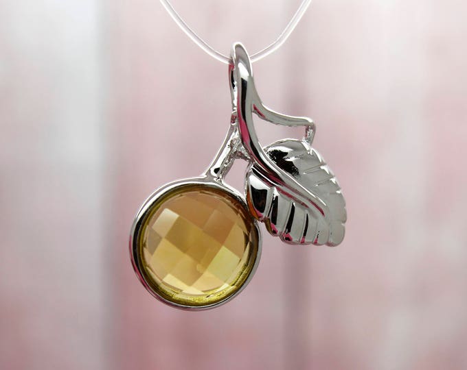 Natural Citrine Pendant Citrine Faceted Round Gemstone Pendant Silver Plated