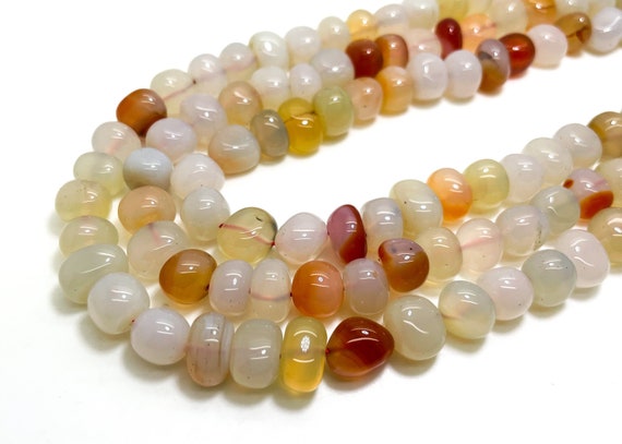 Natural Carnelian Agate Pebbles Smooth Polished Orange White Stone Nugget Gemstone Beads (Assorted Size) - PGS388