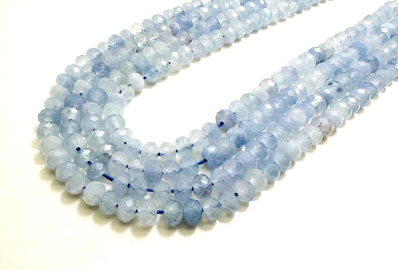 Natural Blue Lace Agate Faceted Rondelle 4mm x 6mm Gemstone Beads - RDF114