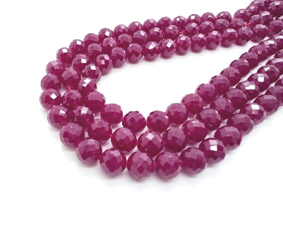 Natural Red Ruby Faceted Round Beads Genuine 8mm Magenta Ruby Gemstone Sparkling Diamond-Cut Polished Beads • High-End Jewelry Supply PG56B