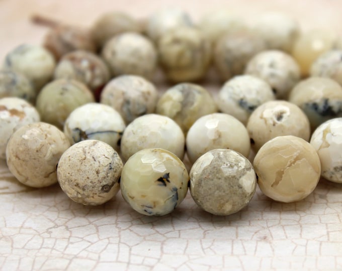 Natural Opal Beads, Africa White Opal Faceted Round Gemstone Beads (4mm 6mm 8mm 10mm 12mm) - PG170