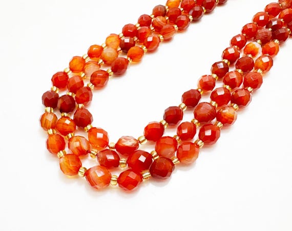 Natural Fire Agate Faceted Oval Beads 6x8mm – Polished Brown Gemstone Strand 14.5" – Jewelry Making Supplies - PGS323