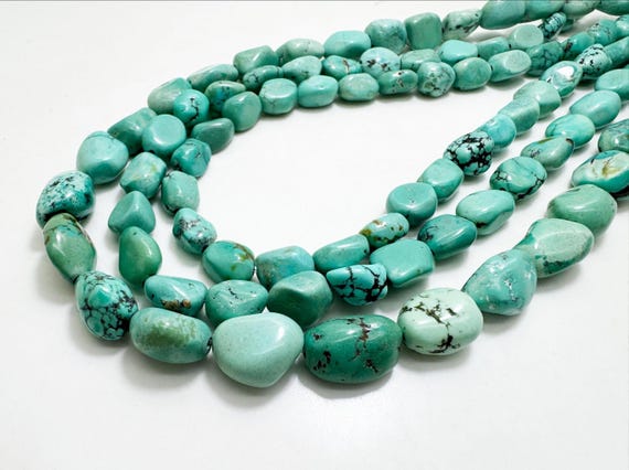 Natural Turquoise Beads, Genuine Blue Arizona Turquoise Smooth Nugget Pebble Gemstone Beads (Assorted Size) - PGS242
