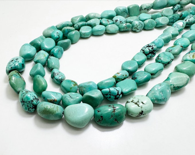 Natural Turquoise Beads, Genuine Blue Arizona Turquoise Smooth Nugget Pebble Gemstone Beads (Assorted Size) - PGS242
