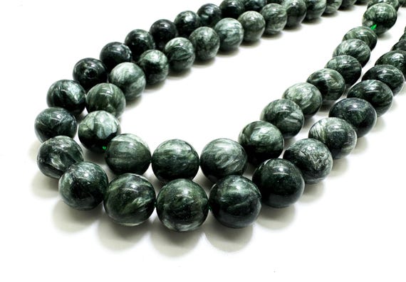 Rare Seraphinite Beads, Natural Green Seraphinite Smooth Round Ball Sphere Gemstone Beads 8mm 10mm 12mm - PG165