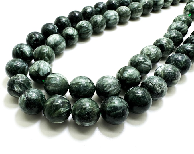 Rare Seraphinite Beads, Natural Green Seraphinite Smooth Round Ball Sphere Gemstone Beads 8mm 10mm 12mm - PG165