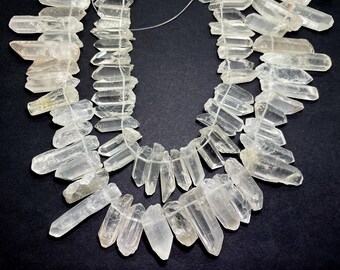 Rough Clear Quartz Crystal Natural Gemstone Stick Teeth Chips Nugget Loose Beads - PG86