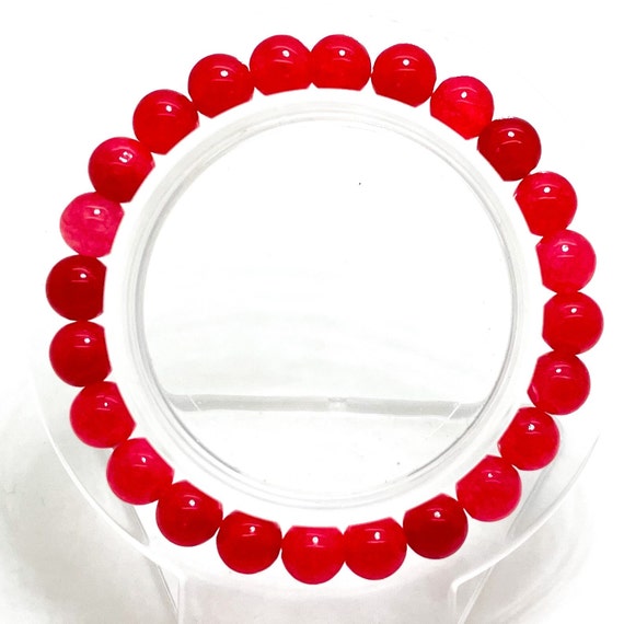 Jade Bracelet, Hot Pink Fuchsia Jade Gemstone 8mm Beads Stretch Elastic Cord Handmade Beaded Bracelet- PGB84