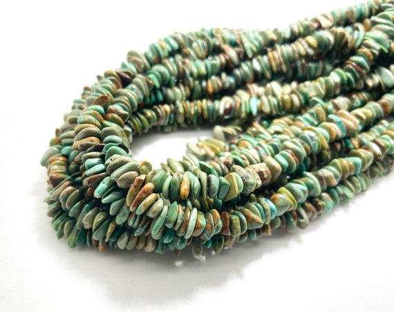 Genuine Turquoise Natural Green Turquoise from Arizona Kingman Flat Chips Nugget Gemstone Beads - PGS103S