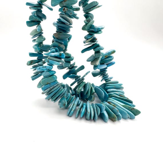 Natural Arizona Turquoise Flat Gemstone Beads Graduated 6mm to 16mm Slab Beads Genuine Turquoise Tapered Jewelry Supplies PGS370-20